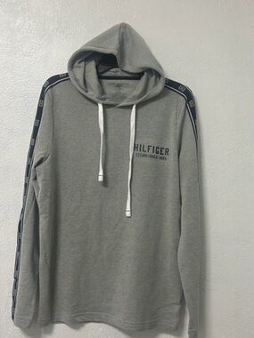 Tommy Hilfiger Light Gray Hooded Sweatshirt with Shoulder Tape